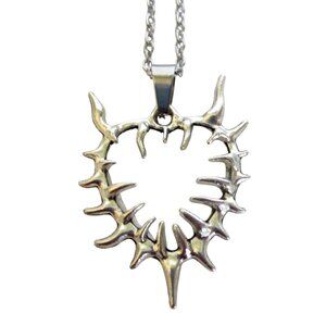 New Thorn Spiked Heart Pendant Necklace With 20" Stainless Chain Gothic Unisex J